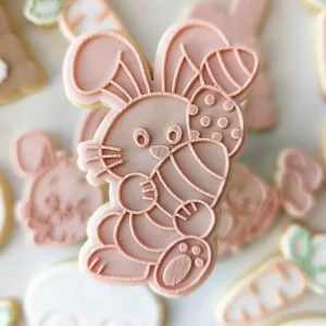 easter bunny carrying eggs cookie stamp and cutter
